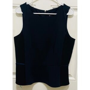 Ann Taylor Navy Blue Sleeveless Peplum Top Career Business Casual